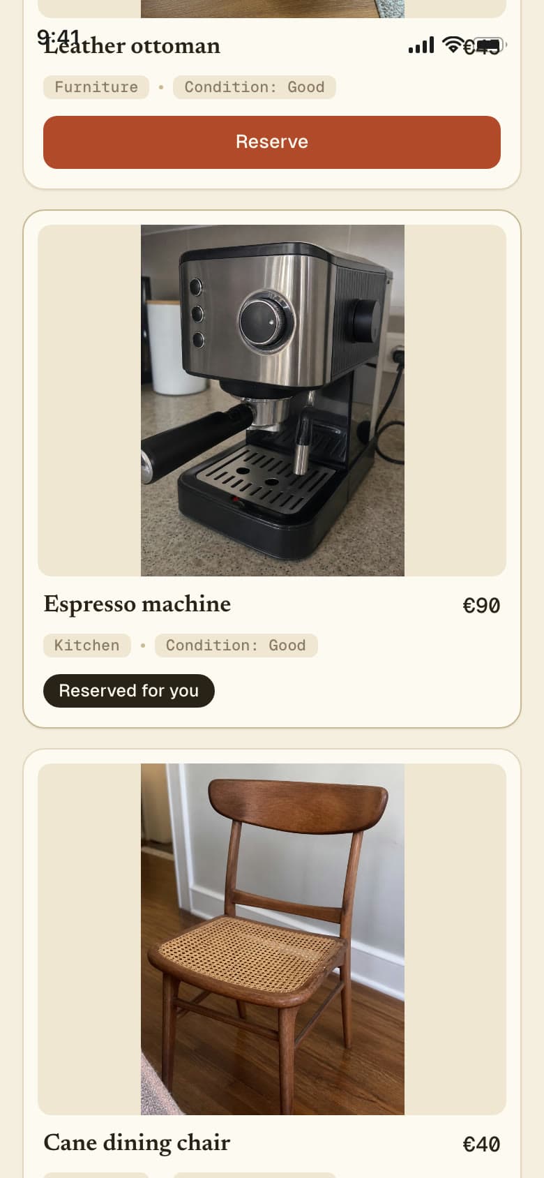 A finished OneSale sale page with an item reserved for a buyer, shown on a phone